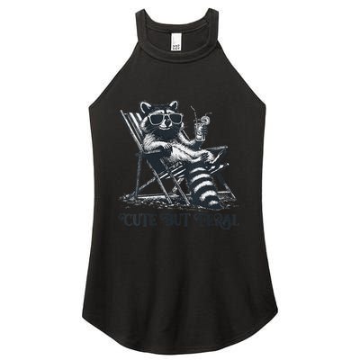 Raccoon Cute But Feral Funny Summer Design Women's Perfect Tri Rocker Tank