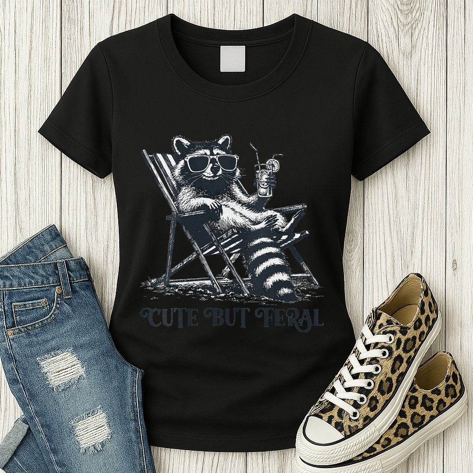 Raccoon Cute But Feral Funny Summer Design Womens T-Shirt