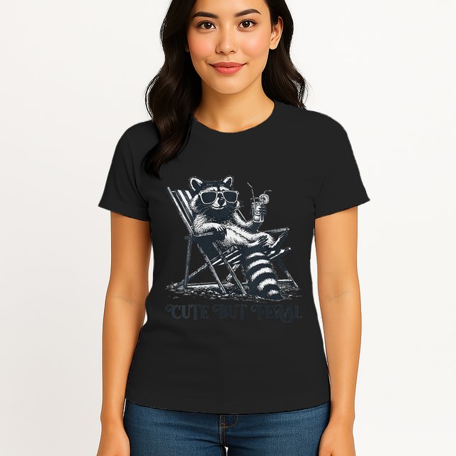 Raccoon Cute But Feral Funny Summer Design Womens T-Shirt