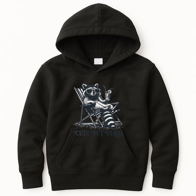 Raccoon Cute But Feral Funny Summer Design Kids Hoodie