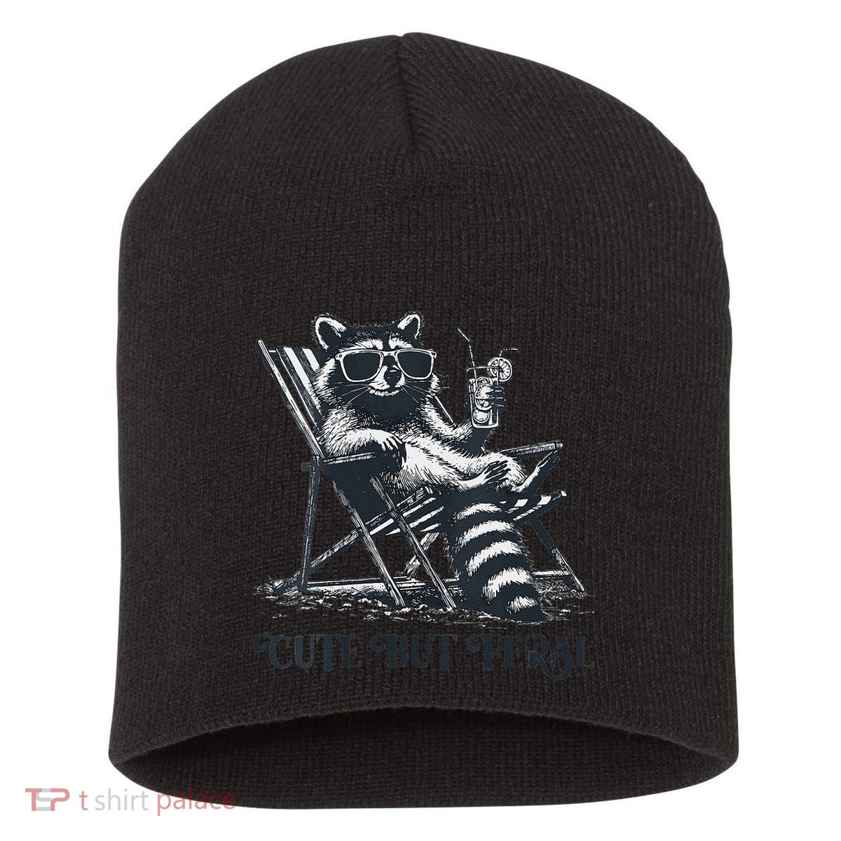 Raccoon Cute But Feral Funny Summer Design Short Acrylic Beanie
