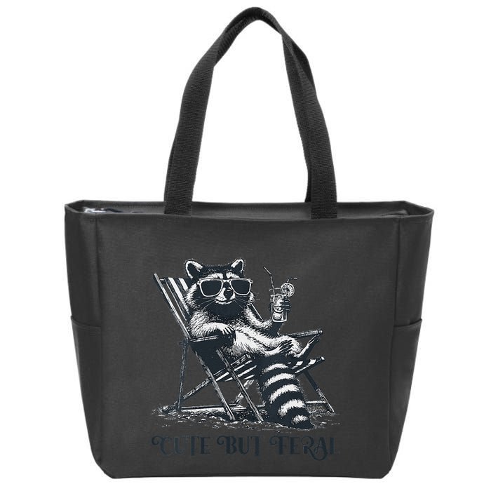 Raccoon Cute But Feral Funny Summer Design Zip Tote Bag