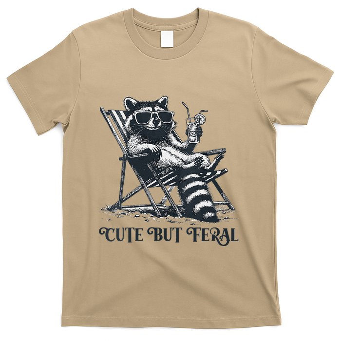Raccoon Cute But Feral Funny Summer Design T-Shirt