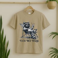 Raccoon Cute But Feral Funny Summer Design T-Shirt