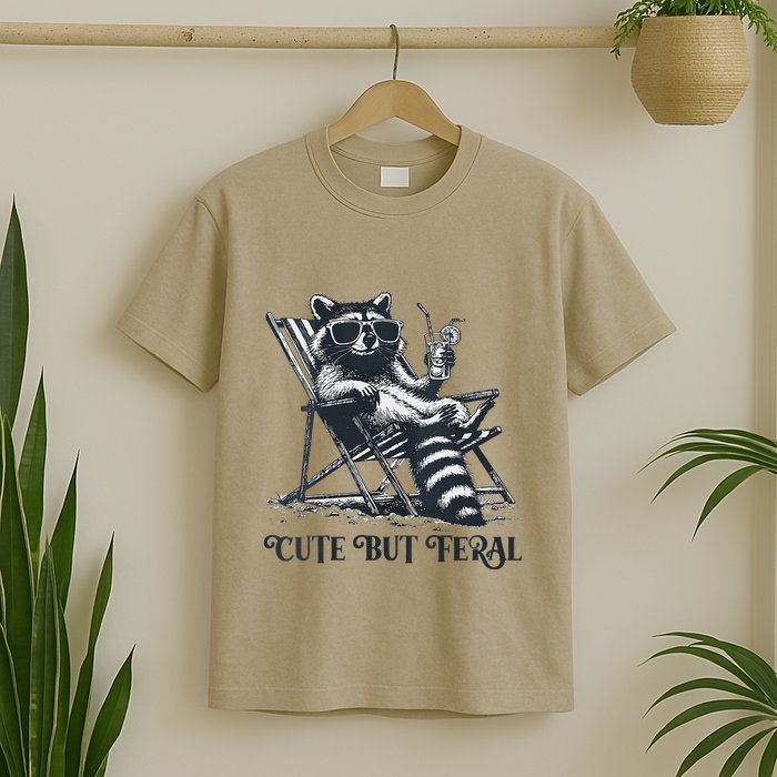 Raccoon Cute But Feral Funny Summer Design T-Shirt