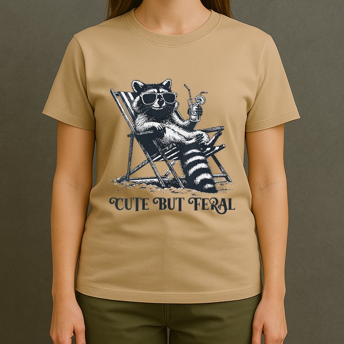 Raccoon Cute But Feral Funny Summer Design T-Shirt