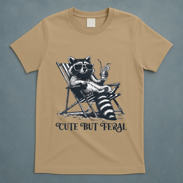 Raccoon Cute But Feral Funny Summer Design T-Shirt