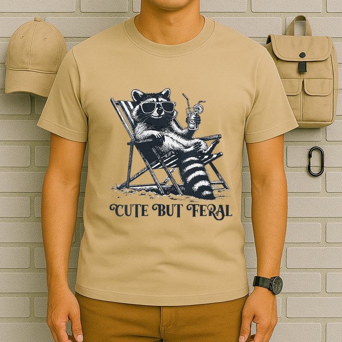 Raccoon Cute But Feral Funny Summer Design T-Shirt