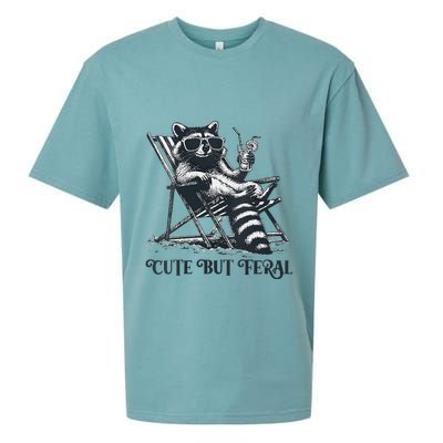 Raccoon Cute But Feral Funny Summer Design Sueded Cloud Jersey T-Shirt