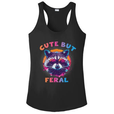 Raccoon Cute But Feral Colorful Raccoon Funny Sarcastic Ladies PosiCharge Competitor Racerback Tank