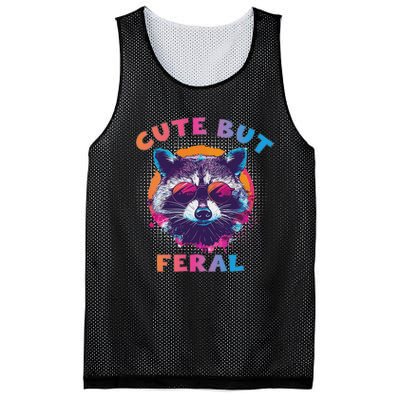 Raccoon Cute But Feral Colorful Raccoon Funny Sarcastic Mesh Reversible Basketball Jersey Tank