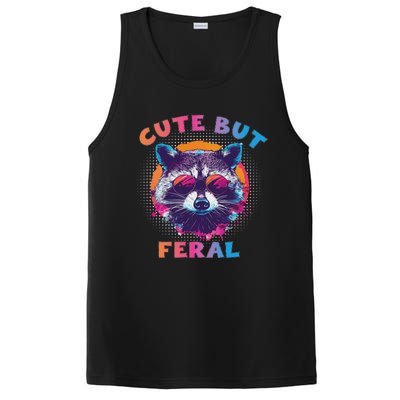 Raccoon Cute But Feral Colorful Raccoon Funny Sarcastic PosiCharge Competitor Tank