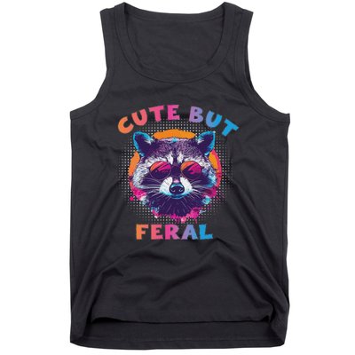 Raccoon Cute But Feral Colorful Raccoon Funny Sarcastic Tank Top