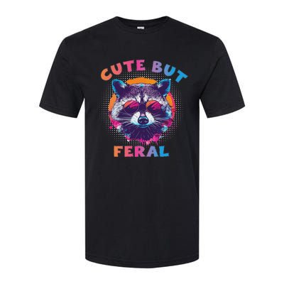 Raccoon Cute But Feral Colorful Raccoon Funny Sarcastic Softstyle CVC T-Shirt