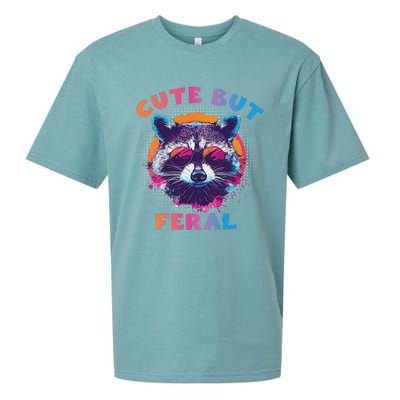 Raccoon Cute But Feral Colorful Raccoon Funny Sarcastic Sueded Cloud Jersey T-Shirt