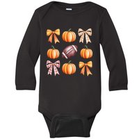 Retro Coquette Bow Pumpkin American Football Thanksgiving Baby Long Sleeve Bodysuit