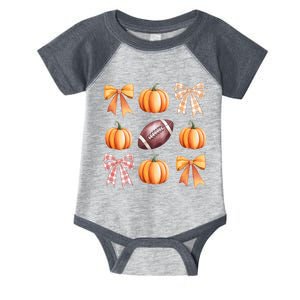 Retro Coquette Bow Pumpkin American Football Thanksgiving Infant Baby Jersey Bodysuit