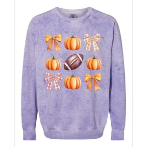 Retro Coquette Bow Pumpkin American Football Thanksgiving Colorblast Crewneck Sweatshirt