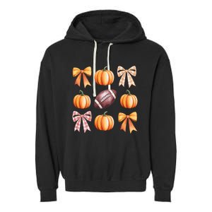 Retro Coquette Bow Pumpkin American Football Thanksgiving Garment-Dyed Fleece Hoodie