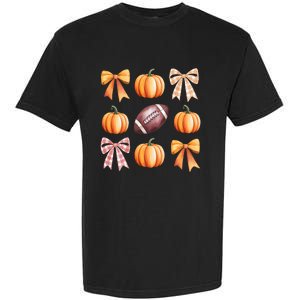 Retro Coquette Bow Pumpkin American Football Thanksgiving Garment-Dyed Heavyweight T-Shirt