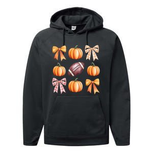 Retro Coquette Bow Pumpkin American Football Thanksgiving Performance Fleece Hoodie