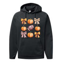 Retro Coquette Bow Pumpkin American Football Thanksgiving Performance Fleece Hoodie