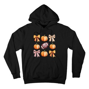 Retro Coquette Bow Pumpkin American Football Thanksgiving Hoodie