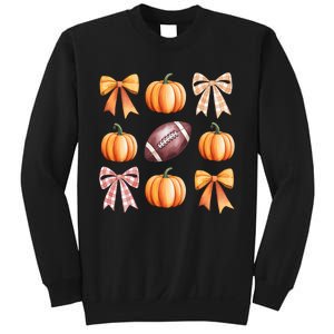 Retro Coquette Bow Pumpkin American Football Thanksgiving Sweatshirt