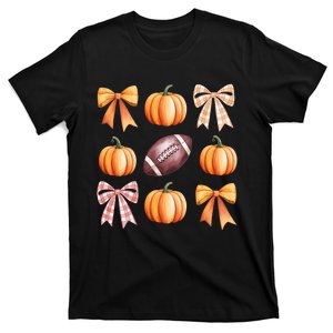 Retro Coquette Bow Pumpkin American Football Thanksgiving T-Shirt