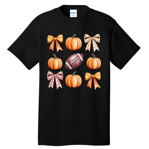 Retro Coquette Bow Pumpkin American Football Thanksgiving Tall T-Shirt