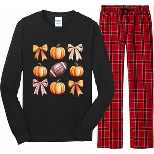 Retro Coquette Bow Pumpkin American Football Thanksgiving Long Sleeve Pajama Set