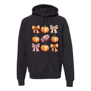 Retro Coquette Bow Pumpkin American Football Thanksgiving Premium Hoodie