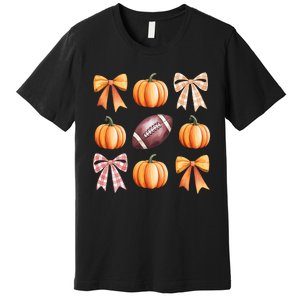 Retro Coquette Bow Pumpkin American Football Thanksgiving Premium T-Shirt