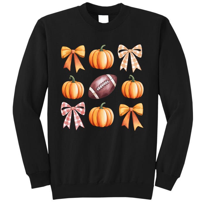 Retro Coquette Bow Pumpkin American Football Thanksgiving Tall Sweatshirt