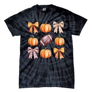 Retro Coquette Bow Pumpkin American Football Thanksgiving Tie-Dye T-Shirt