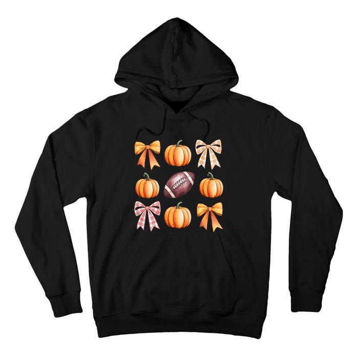 Retro Coquette Bow Pumpkin American Football Thanksgiving Tall Hoodie