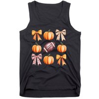 Retro Coquette Bow Pumpkin American Football Thanksgiving Tank Top