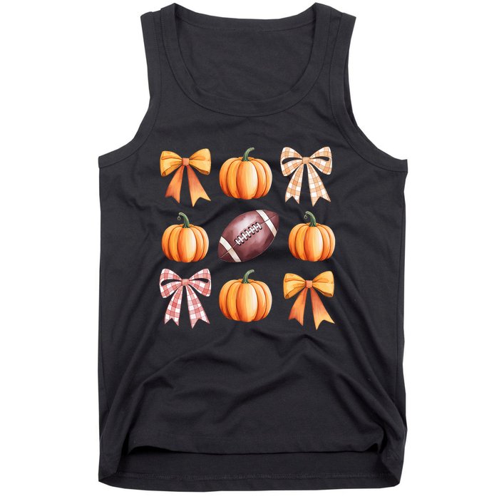 Retro Coquette Bow Pumpkin American Football Thanksgiving Tank Top