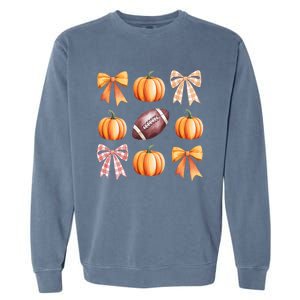 Retro Coquette Bow Pumpkin American Football Thanksgiving Garment-Dyed Sweatshirt