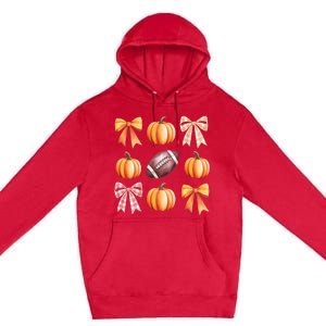 Retro Coquette Bow Pumpkin American Football Thanksgiving Premium Pullover Hoodie