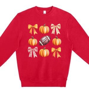 Retro Coquette Bow Pumpkin American Football Thanksgiving Premium Crewneck Sweatshirt