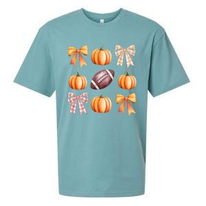 Retro Coquette Bow Pumpkin American Football Thanksgiving Sueded Cloud Jersey T-Shirt