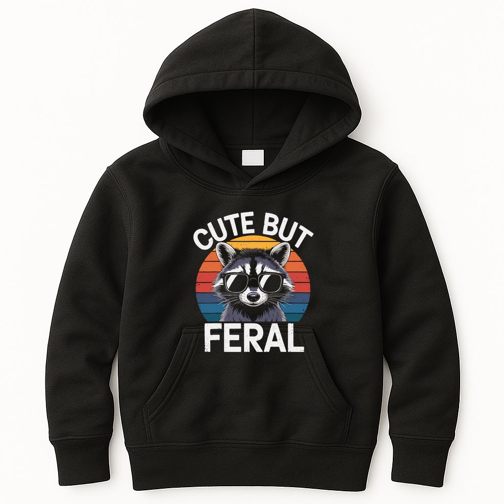 Racoon Cute But Feral Humor Teen Funny Kids Hoodie