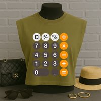 Retro Calculator Buttons Simple Halloween Costume Garment-Dyed Women's Muscle Tee