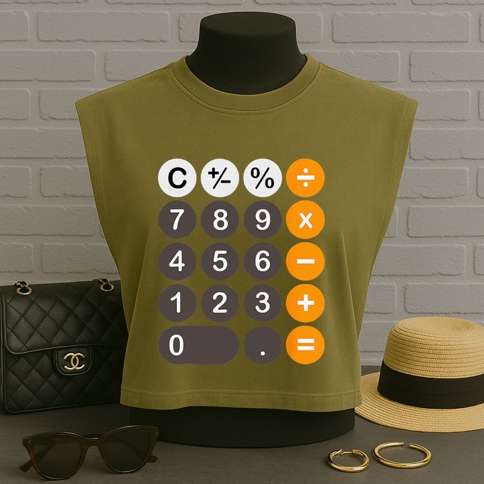 Retro Calculator Buttons Simple Halloween Costume Garment-Dyed Women's Muscle Tee