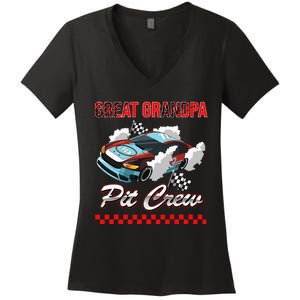 Race Car Birthday Party Racing Family Great Grandpa Pit Crew Women's V-Neck T-Shirt