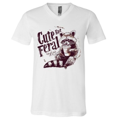 Raccoon Cute But Feral V-Neck T-Shirt