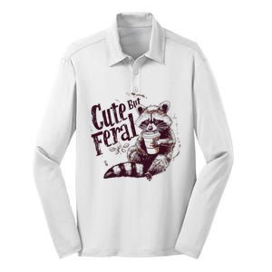 Raccoon Cute But Feral Silk Touch Performance Long Sleeve Polo