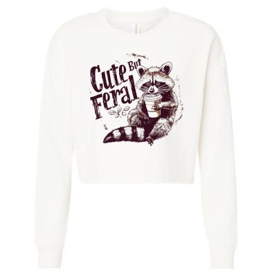 Raccoon Cute But Feral Cropped Pullover Crew