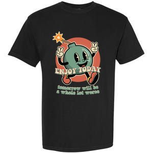 Retro Cartoon Bomb Nihilism Classic Fit Crew Neck Short Sleeve Black Garment-Dyed Heavyweight T-Shirt